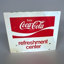 Vtg Coca Cola Refreshment Center Metal Advertising Sign Soda Store Display Gas picture