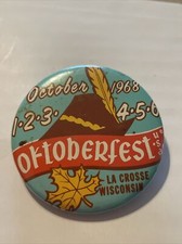 Vintage 1968 OKTOBERFEST La Crosse WI Pinback Button Festival Artist Design picture