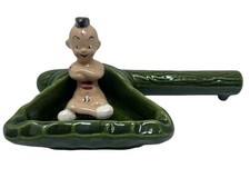 Vintage Native American Indian Boy Souvenir Green Ceramic Ashtray picture