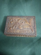 Vintage CHAMONIX Carved Wood Box Mini Hinged Edelweiss Decorative European picture
