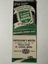 St Cloud Minnesota Swiggums Motel Quaker State Vtg 1940s Matchbook picture
