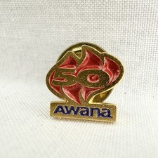 Vintage AWANA 50 Lapel Pin / Tie Tac Vest Hat 50th Anniversary Gold Tone Gift picture
