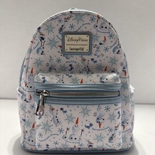 Disney Parks Loungefly Olaf Frozen Mini Backpack White/Blue Snowflake Zip picture