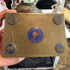 Antique C. 1900 Chinese brass chloisonne enamel cigarette box picture