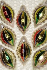 Lot Modern Vintage Glass Striped Glittered DROP Christmas Ornaments Romania picture