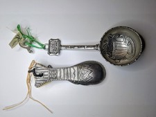 Vintage Pewter Or Plated Metal Moustache Face Measuring Spoons and Coffee Scoop picture