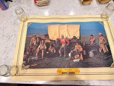 Vintage 1982 Bianchi Leather The Cowboys Western Covered Wagon Poster 36x24 picture