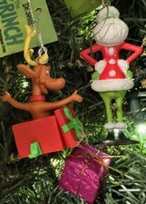 2ct Max the Reindeer Dog & Santa Grinch Christmas Tree Ornaments Brand New picture