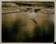 GA46 Original Photo SHIP SAILING AWAY Peaceful Waters Aerial View Boat Voyage picture