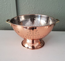 Vintage Old Dutch Copper Colander Brass Handles Footed Strainer Bowl  9