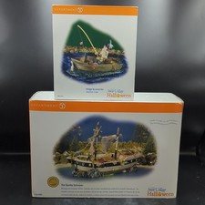 Dept 56 Halloween Lot of 2 Spooky Schooner Ship 55087 & Skeleton Crew 53243 picture