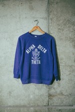 Vintage 60s 70s Alpha Delta Theta Fraternity Sweatshirt M Artex Raglan Purple picture