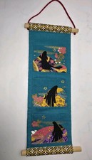 Decorative Japanese Textile 3-Pocket Wall Hanging Traditional Women Silhouettes picture