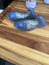 Emilia Castillo Fish Salt Pepper Shakers Blue Silver Inlay Plata Pura Set picture
