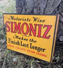 ORIGINAL 1930-40 SIMONIZ FLANGE SIGN 19x14 D~S RARE ANTIQUE & VINTAGE GAS & OIL picture