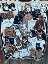 Vintage Goodwin Weavers Tapestry Cat Blanket, Woven Cotton Throw USA Made picture