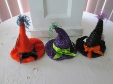 Lot of 3 Vintage Darice Small Halloween Witch Hats with Barrette, NEW picture