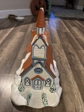 VTG 1975 Byron Molds Ceramic Christmas Church Lighted Stained Glass Style 12” picture