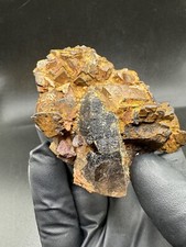 Lustrous rhombohedral siderite cluster with quartz and fluorite from Colorado picture