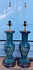 VTG Large Solid Green Marble Chinese Urn Table Lamps with Wooden Base 31-1/2 IN. picture