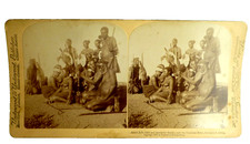 STEREOVIEW PHOTO ZULU CHIEF & HIS WARRIOR FAMILY ZULULAND S. AFRICA 1902 picture