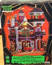 LEMAX Spooky Town Fire Department Halloween Lights Sounds Working 2011 Retired picture