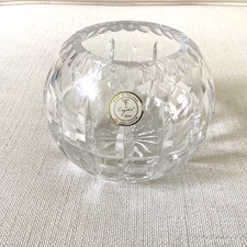 VTG  24% Lead Crystal Clear Rose Bowl Vase Made In Poland 4”H x5”W-Mid Century picture