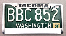 Vtg  1956-1962 Washington State License Plate BBC-852 Pierce County 1959 TABS picture