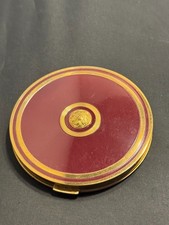 C-042 Vtg Marie Earle Pressed Powder Compact c1940s Red Enamel and Brass picture