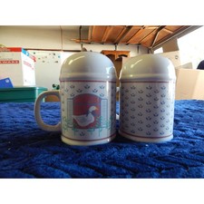 Vintage Country Goose Ceramic Salt and Pepper Shakers Set White Mug Style picture