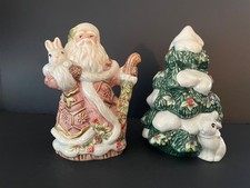 Fitz and Floyd Santa Salt and Pepper Shaker Set Old St. Nick Snowy Woods Pattern picture