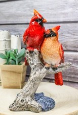 Northern Male and Female Red Cardinal Birds Perching On Tree Branch Figurine picture