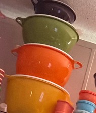 Multicolor Plastic Nesting Mixing Bowl Set w/ Handles, 4-Piece Stackable 14 in picture