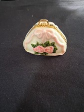 Vintage porcelain handbag trinket box gold trim  picture