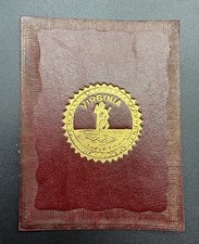 c1910 L23 Virginia State Seal Tobacco Leather 2x2.5 Sic Semper Tyrannis picture