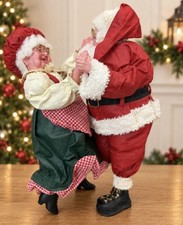 Vintage Santa & Mrs Claus Dancing Couple 10” Paper Mache Cloth Christmas Decor picture