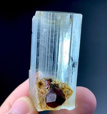 116 Carat Aquamarine Crystal With Red Garnet Specimen From Pakistan  picture