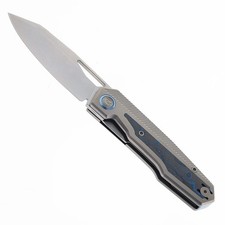 DIVO KNIVES SALOON FOLDING KNIFE TITANIUM W/ BLUE CAMO CARBON INLAY S90V BLADE picture
