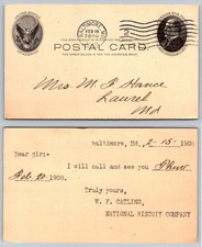 1908 Baltimore MD Postal Card McKinley Stamp National Biscuit Co. Letter picture
