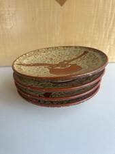 Irabo Persimmon Mark Vintage Japanese Rough Texture Glaze Wabi Sabi Bread Plates picture