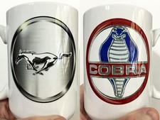 Large Custom Vintage 1965-73 Ford Mustang Chrome Shelby Cobra Emblem Coffee Mug picture