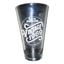 Vintage 1969 Aged to Perfection 16 oz Clear Glass Pint Glass, Printed picture