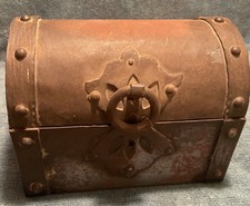 Antique Hermann Bauer Hand-Hammered Iron Casket Box w/Wood German Strongbox HB picture