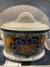 Authentic Italian Ceramic Bellocci Orvieto Hand Painted Oval Biscotti Jar EUC picture