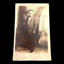 Antique Real Photograph Post Card. RPPC Unposted Studio Man Moustache Hat picture