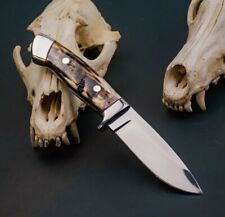 AB CUTLERY CUSTOM HANDMADE STEEL D2 SKINNER KNIFE HANDLE BY STEEL CLIP AND WOLF picture