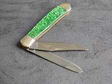 Elk Ridge 2 Blade Retro Pocket Knife Emerald Green Vintage Trapper XL 7.5” picture