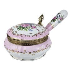 Vintage Porcelain Crum Catcher Pink Floral With Gold Trim Trinket Box Handled picture