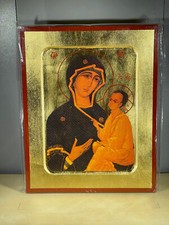 VIRGIN AND CHILD, HODEGETRIA, OF TIKHVIN-Wooden Icon carved with gold leaves8x10 picture