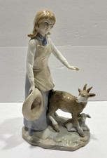 Vintage Ardalt Lenwile Porcelanin Figurine Girl w Goats #7384 Japan MCM picture